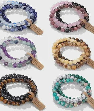 Natuursteen Kristal Kralen Armbanden Set - Amethist & Multi-Layer Combinaties