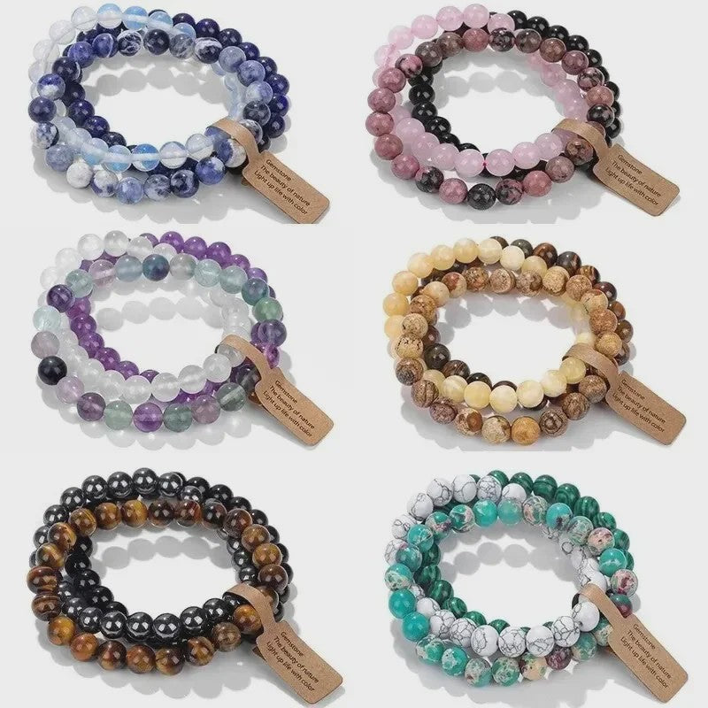 Natuursteen Kristal Kralen Armbanden Set - Amethist & Multi-Layer Combinaties