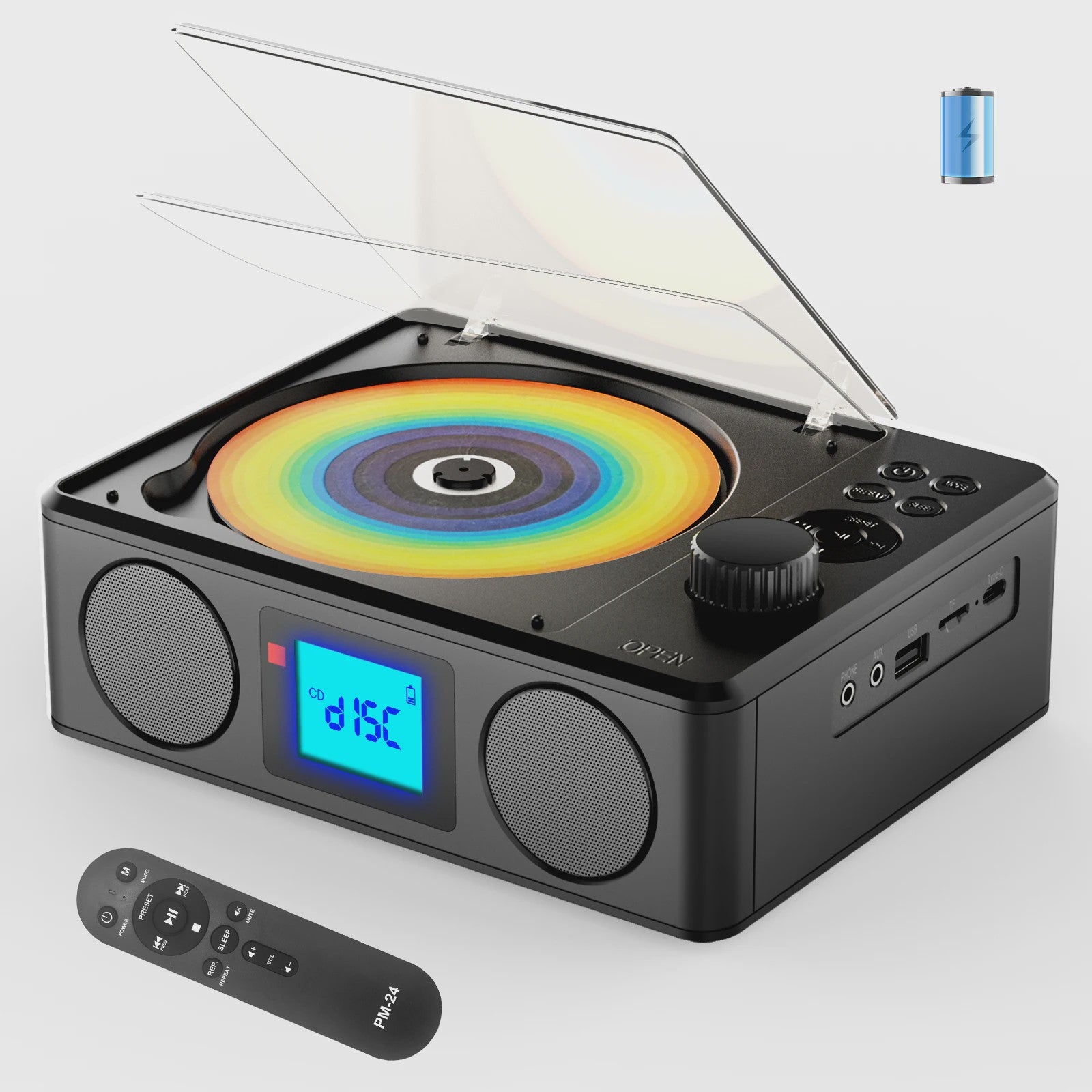 Draagbare CD-speler met Bluetooth, FM Radio, Afstandsbediening & Oplaadbaar