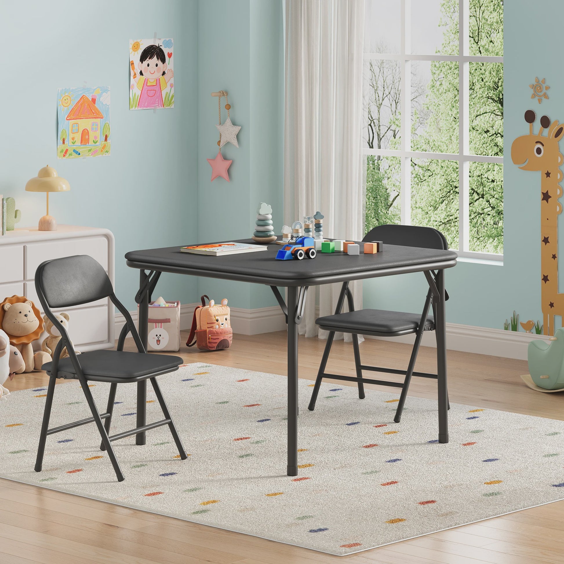Opvouwbare Kinder Speel- en Studietafel met 2 Stoelen - Zwart