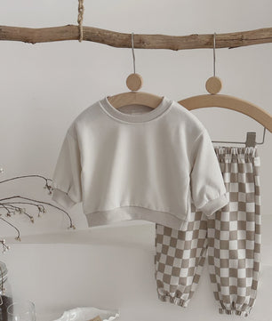 Baby Kleding Set: Comfortabele Longsleeve Top & Schakakbord Broek - Herfst Collectie