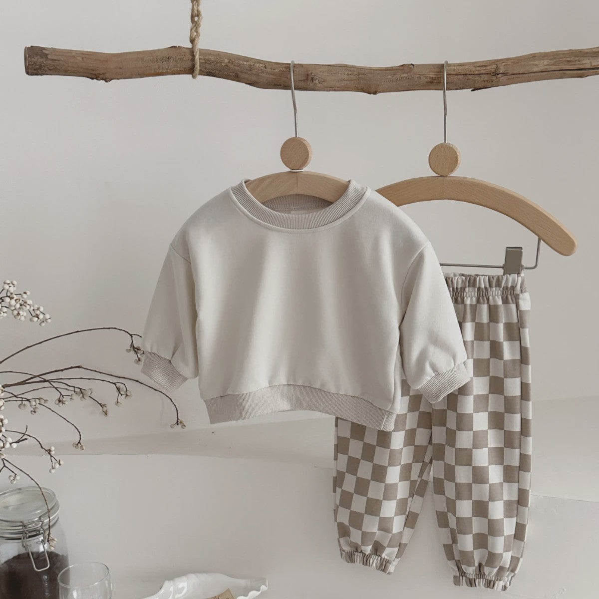 Baby Kleding Set: Comfortabele Longsleeve Top & Schakakbord Broek - Herfst Collectie