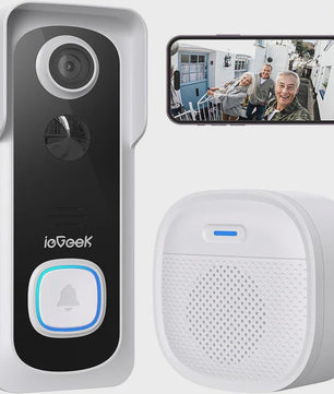 ieGeek Draadloze Videodeurbel met 2K HD Camera, Chime, Spraakbericht & Wisselaar