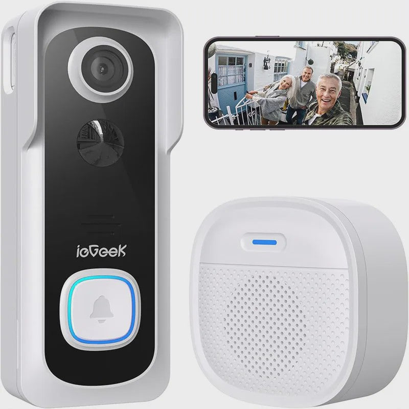 ieGeek Draadloze Videodeurbel met 2K HD Camera, Chime, Spraakbericht & Wisselaar