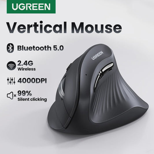 UGREEN Verticale Ergonomische Muis - Draadloos Bluetooth 5.0 & 2.4G, 4000 DPI
