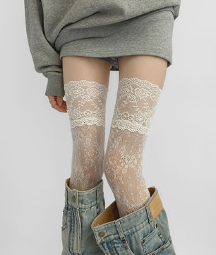 Luxe Kant Dijhoge Kousen - Elegante Over de Knie Sokken voor Dames & Lolita Stijl