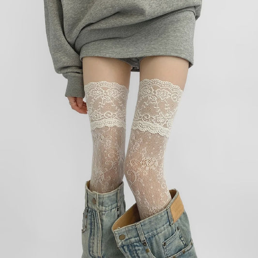 Luxe Kant Dijhoge Kousen - Elegante Over de Knie Sokken voor Dames & Lolita Stijl