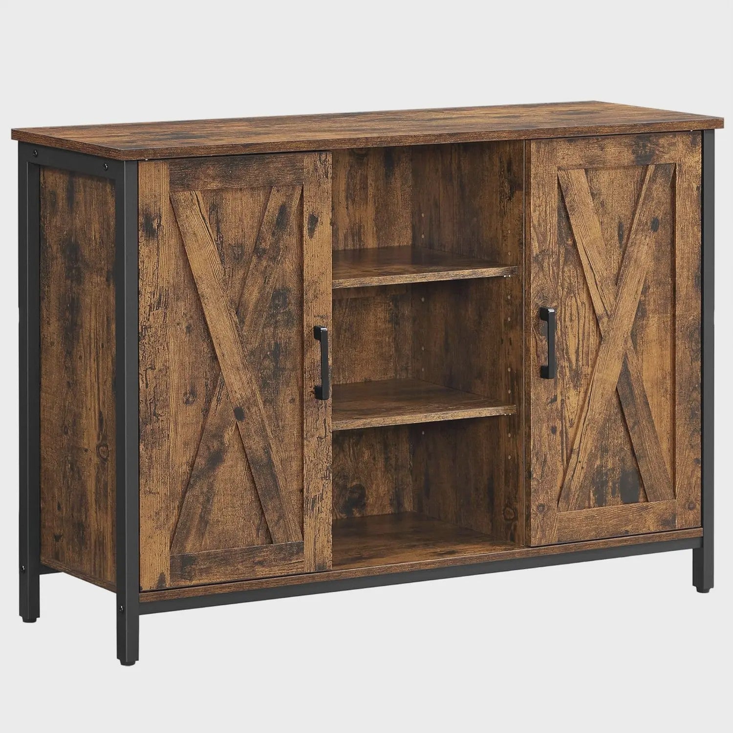 VASAGLE Sideboard Keukenkast met Open Planken - 100x35x70 cm - Rustiek Hout & Zwart Metaal