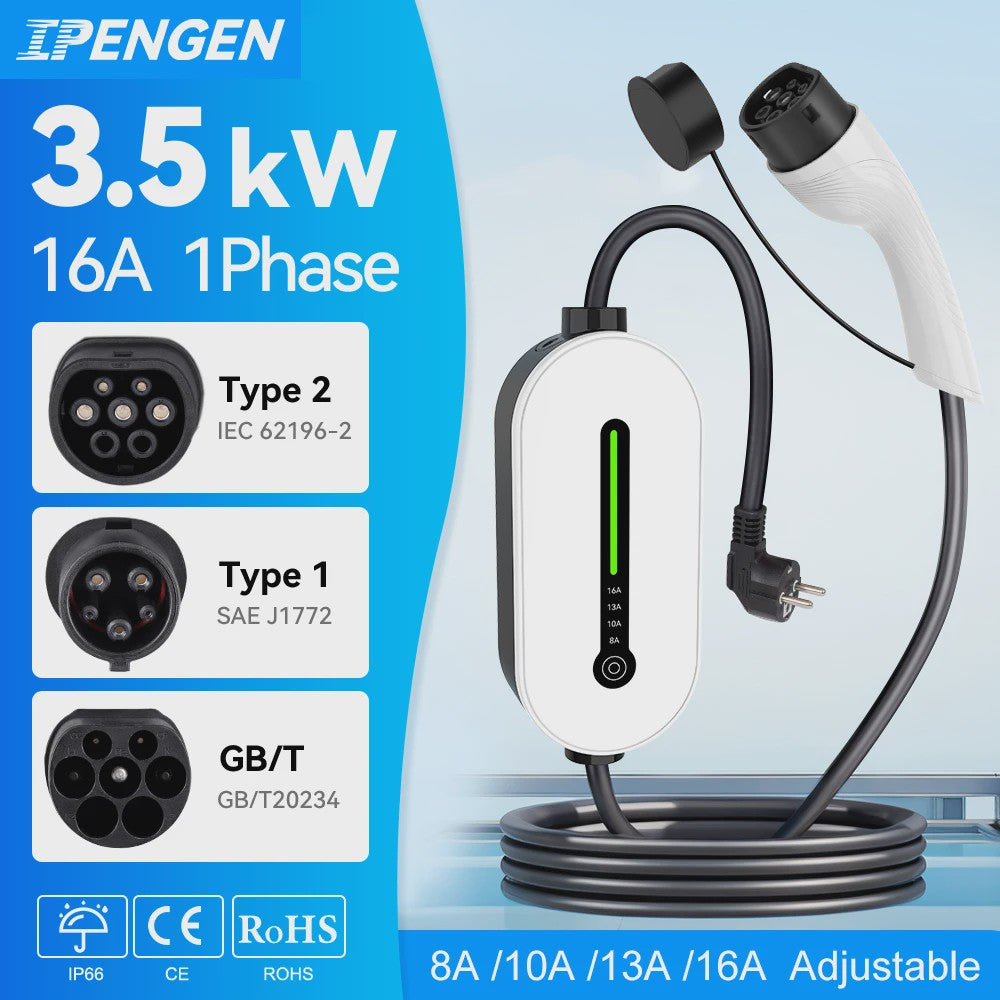 IPENGEN EV Laadstation Type 2/Type 1/GBT - 16A Wallbox EVSE Oplader