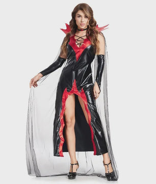 Dames Vampier Kostuum - Sexy Gothic Halloween Jurk met Cape