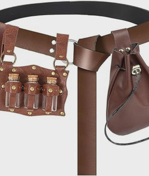Middeleeuwse Riem Set met Magische Flesjes en Buidel - Halloween Kostuum Prop