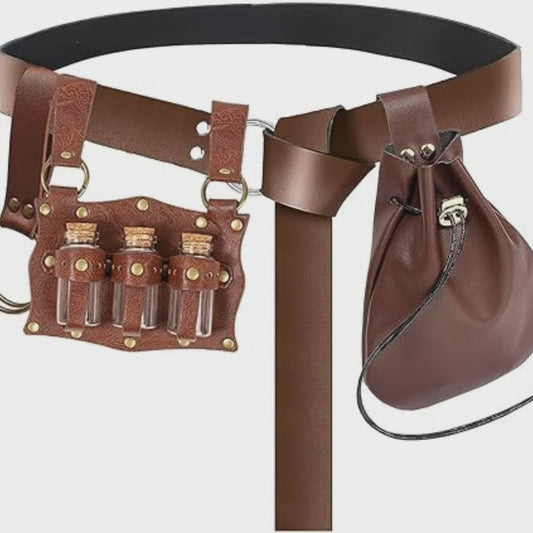 Middeleeuwse Riem Set met Magische Flesjes en Buidel - Halloween Kostuum Prop