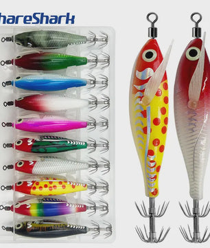 Set van 10 Glow-in-the-dark Kunstaas Vissen op Zeebaars, Inktvis en Octopus