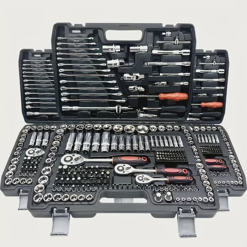 216-delige Professionele Doppenset: SAE & Metrisch, 1/4", 3/8", 1/2" Aandrijving met 72-Tands Ratel voor Auto & Huis