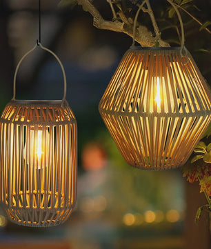Zonne-energie Lantaarn voor Buiten - Waterdichte Hangende Rotan Decoratie voor Tuin & Terras