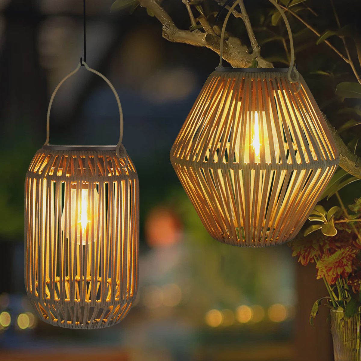 Zonne-energie Lantaarn voor Buiten - Waterdichte Hangende Rotan Decoratie voor Tuin & Terras