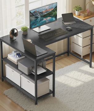 L-vormig Bureau met 3 Planken - 120 x 80 cm Hoekbureau voor Computer & Werk