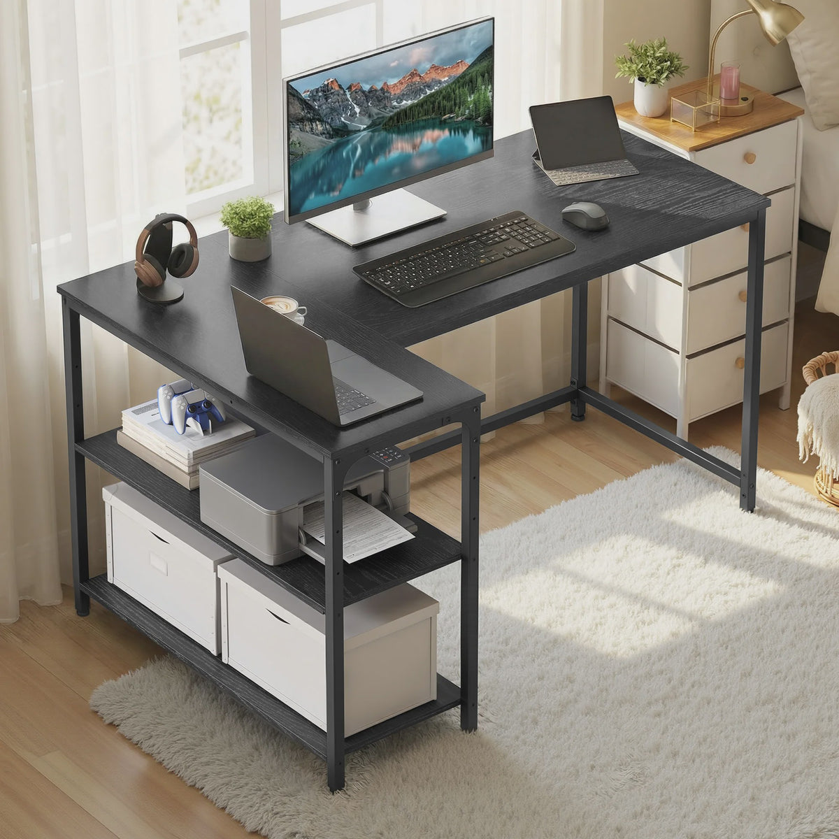 L-vormig Bureau met 3 Planken - 120 x 80 cm Hoekbureau voor Computer & Werk
