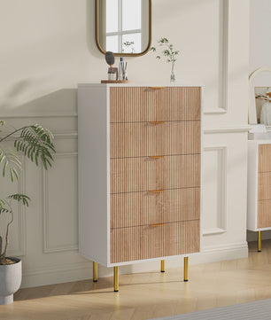 Superaly Ladekast 5 Lades - Natuurlijk Hout & Wit - Stijlvolle Opbergkast