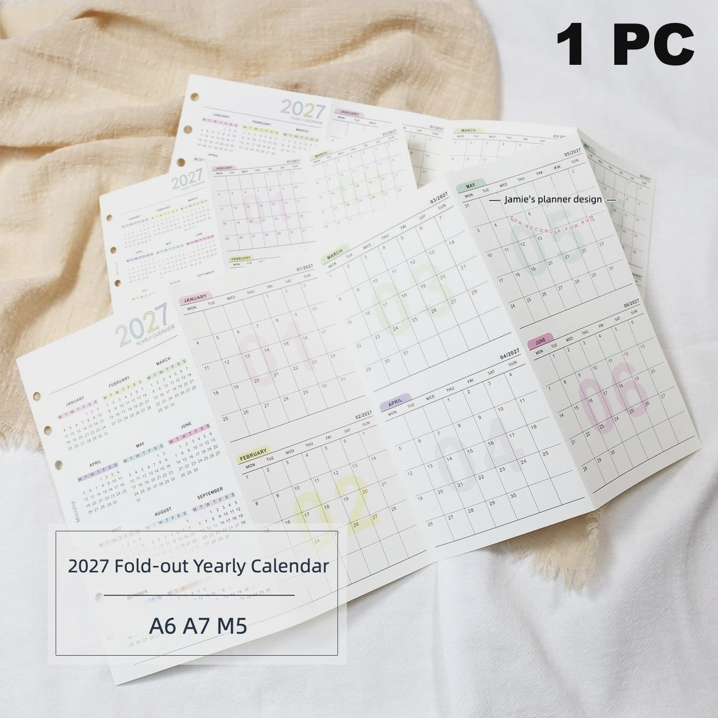 2027 Jaarkalender Navulling voor Planner | A6, A7, M5 | 4-Fold Ontwerp