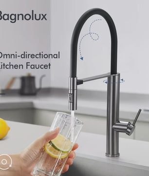 Gunmetal Keukenkraan met Uittrekbare Douche, 360° Draaibaar, Warm & Koud Water