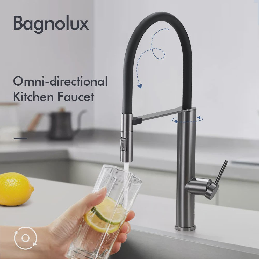 Gunmetal Keukenkraan met Uittrekbare Douche, 360° Draaibaar, Warm & Koud Water