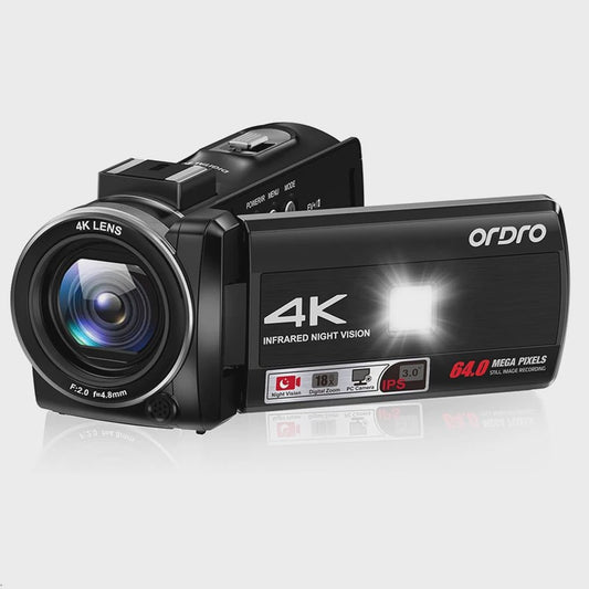 ORDRO Z36 4K Videocamera met 18x Digitale Zoom, Nachtzicht & 64MP - Vintage Vlog Camera