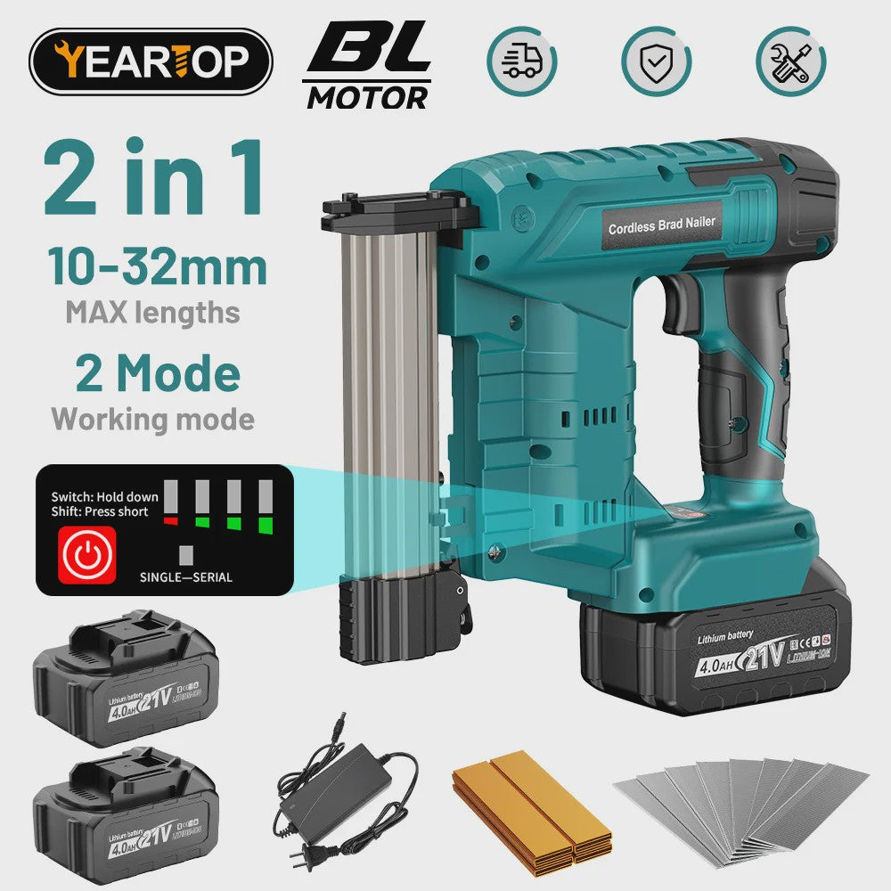 YEARTOP 2-in-1 Accu Tack- en Nagelpistool - Brushless Motor, Krachtig, Makita 18V Compatibel