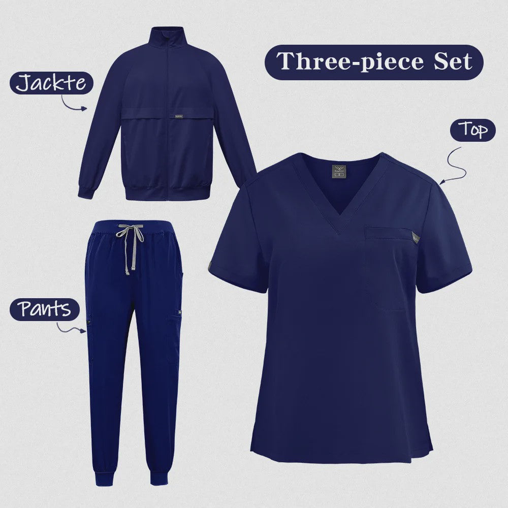 3-delige Unisex Medische Scrub Set: Jas, Top & Broek voor Zorgprofessionals