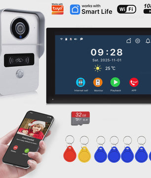 Draadloos Wifi Videodeurbel Systeem met 7" Touchscreen & 1080P Camera