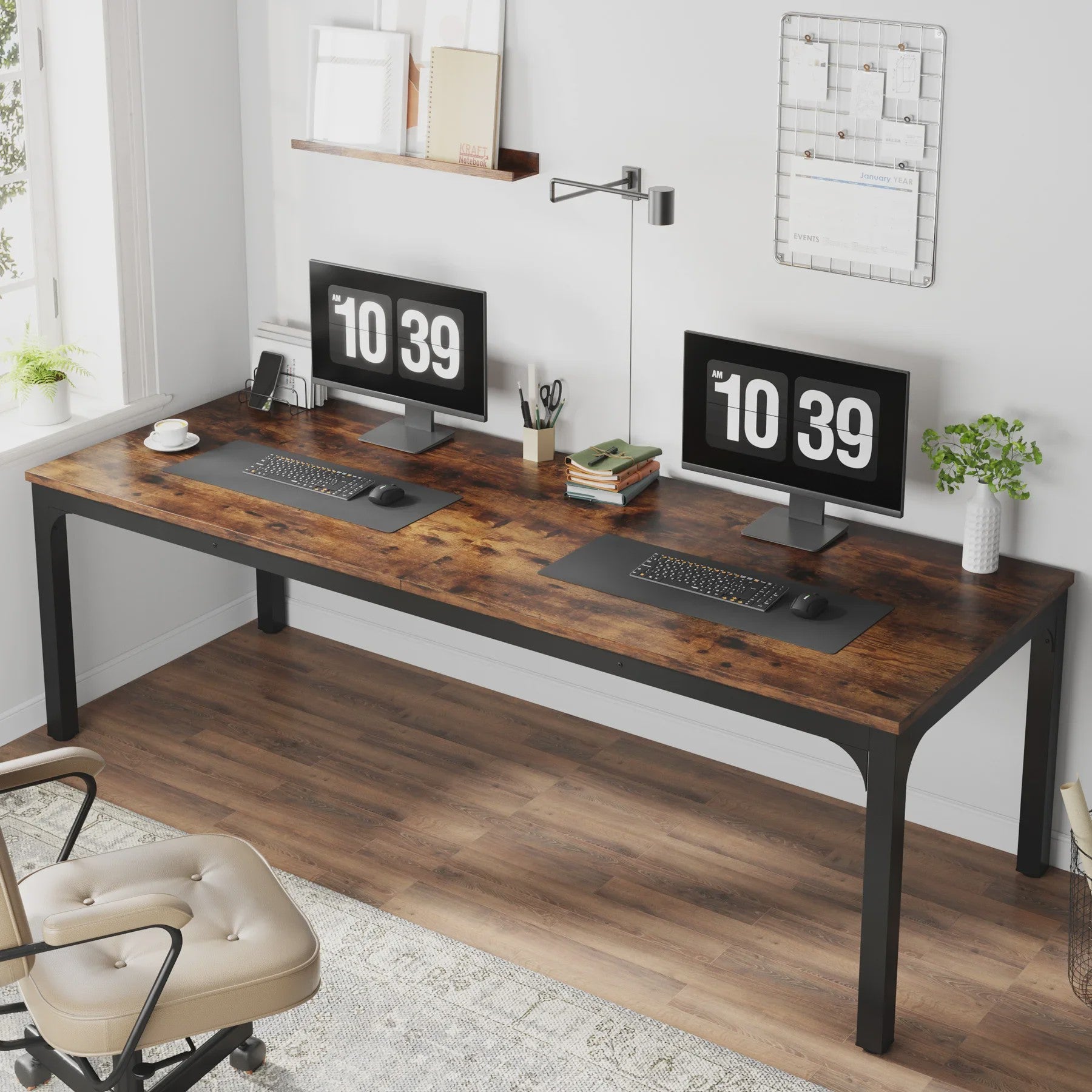 Extra Lange Bureau voor 2 Personen (200 cm) - Dubbel Werkstation voor Thuis of Kantoor