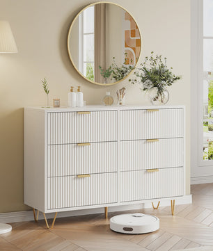 Stijlvol Wit Sideboard Kast met 6 Lades en Gouden Metalen Poten