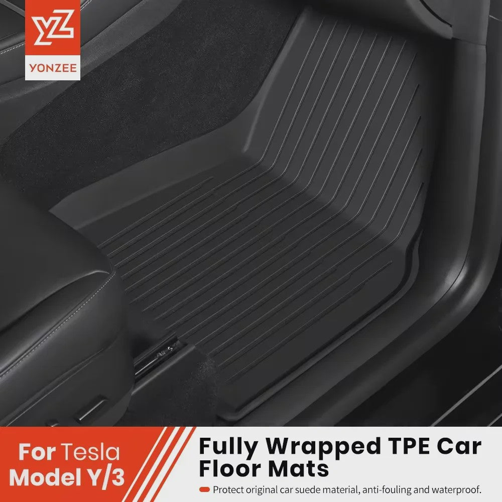 YZ Vloermatten Set voor Tesla Model Y & Model 3 (2021-2026) - TPE Waterdicht & Antislip