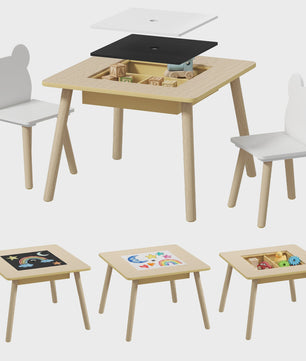 AIYAPLAY Kinder Speeltafel met 2 Stoelen - Opbergruimte & Omkeerbaar Blad