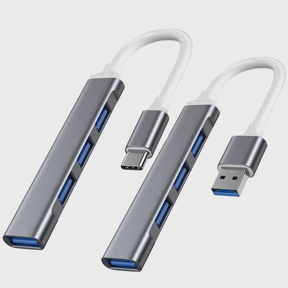 USB C Hub 3.0 met 4 Poorten (1x USB 3.0, 3x USB 2.0) & OTG Functie - Aluminium Adapter voor Laptop & PC