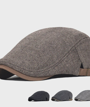 Herren Newsboy Cap - Winter Wol Blend - Vintage Visgraat Patroon - Verstelbaar