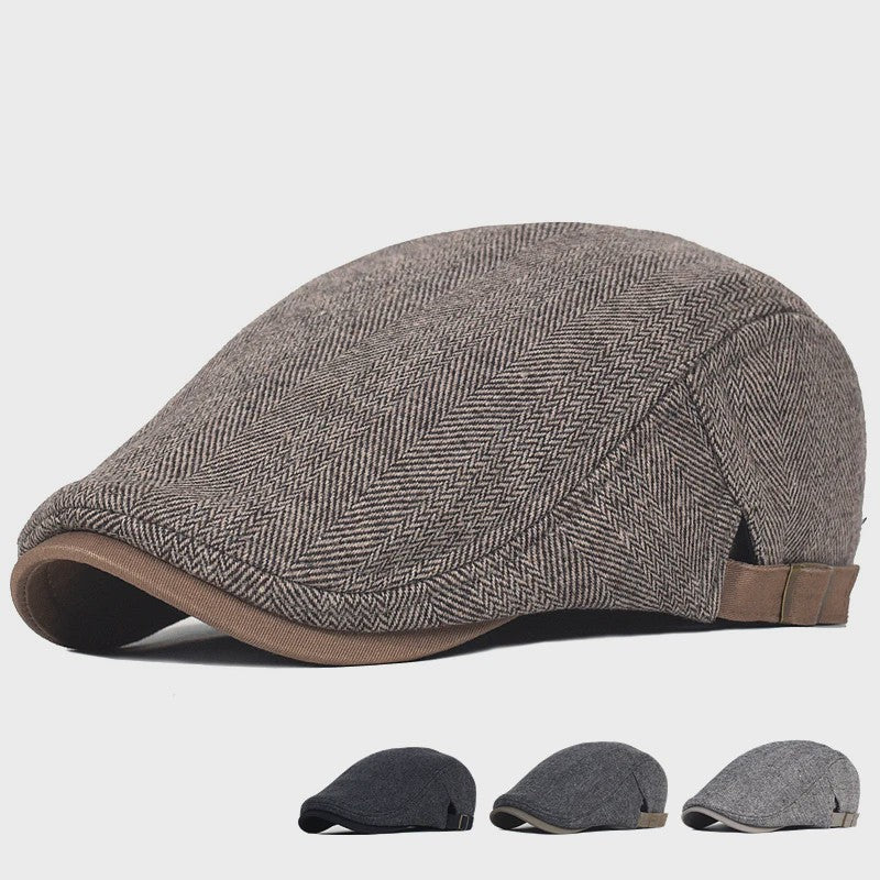 Herren Newsboy Cap - Winter Wol Blend - Vintage Visgraat Patroon - Verstelbaar