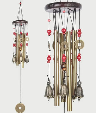 Traditionele Chinese Bronzen Windgong met 4 Buizen en 5 Bellen - Feng Shui Geluksbrenger voor Tuin en Terras