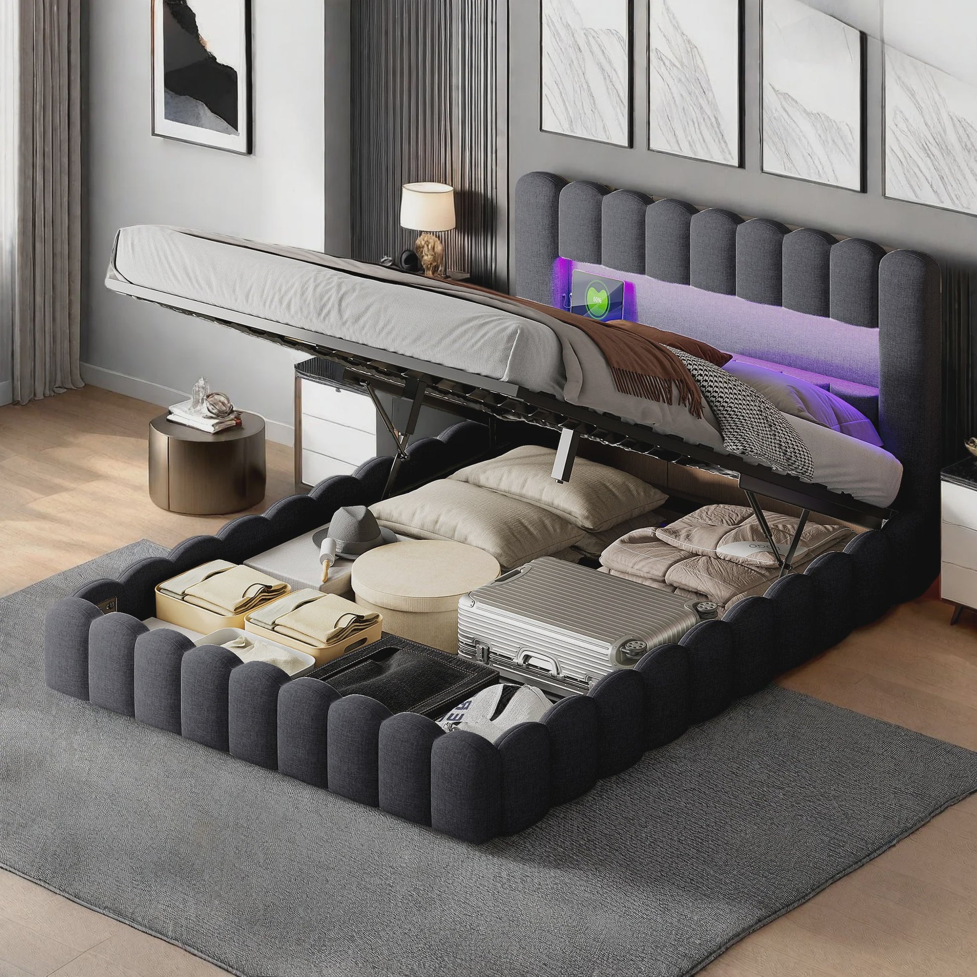 Luxe Gestoffeerd Bed met LED, USB & Opbergruimte - 140/160/180cm