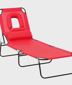 Outsunny Verstelbare Loungestoel / Ligbed met 3 Kussens - Rood