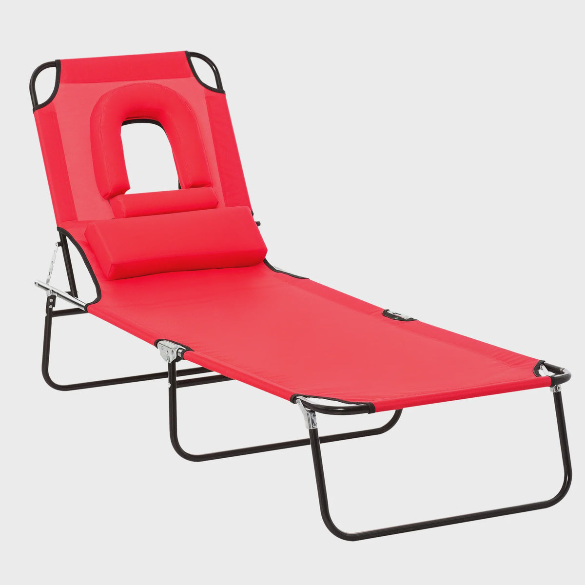 Outsunny Verstelbare Loungestoel / Ligbed met 3 Kussens - Rood