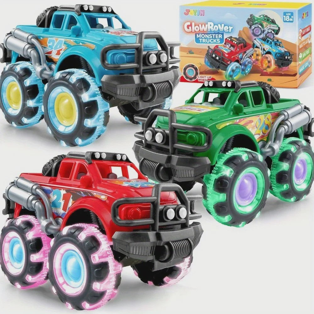JOYFY 3-Pack Monster Trucks met Verlichte LED Wielen - Frictie Speelgoed voor Kinderen