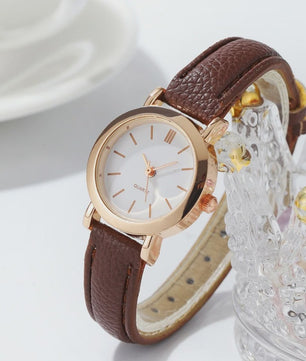 Chique Dameshorloge met Leren Band - Stijlvol en Casual Quartz Horloge