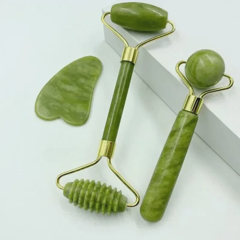 Natuurlijke Jade Roller & Gua Sha Set - Gezichts-, Lichaams- en Voetmassage