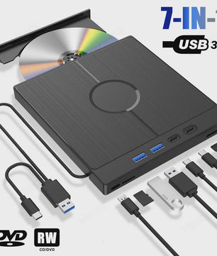 Externe CD/DVD Brander & Lezer met USB 3.0 & Type-C (7-in-1)