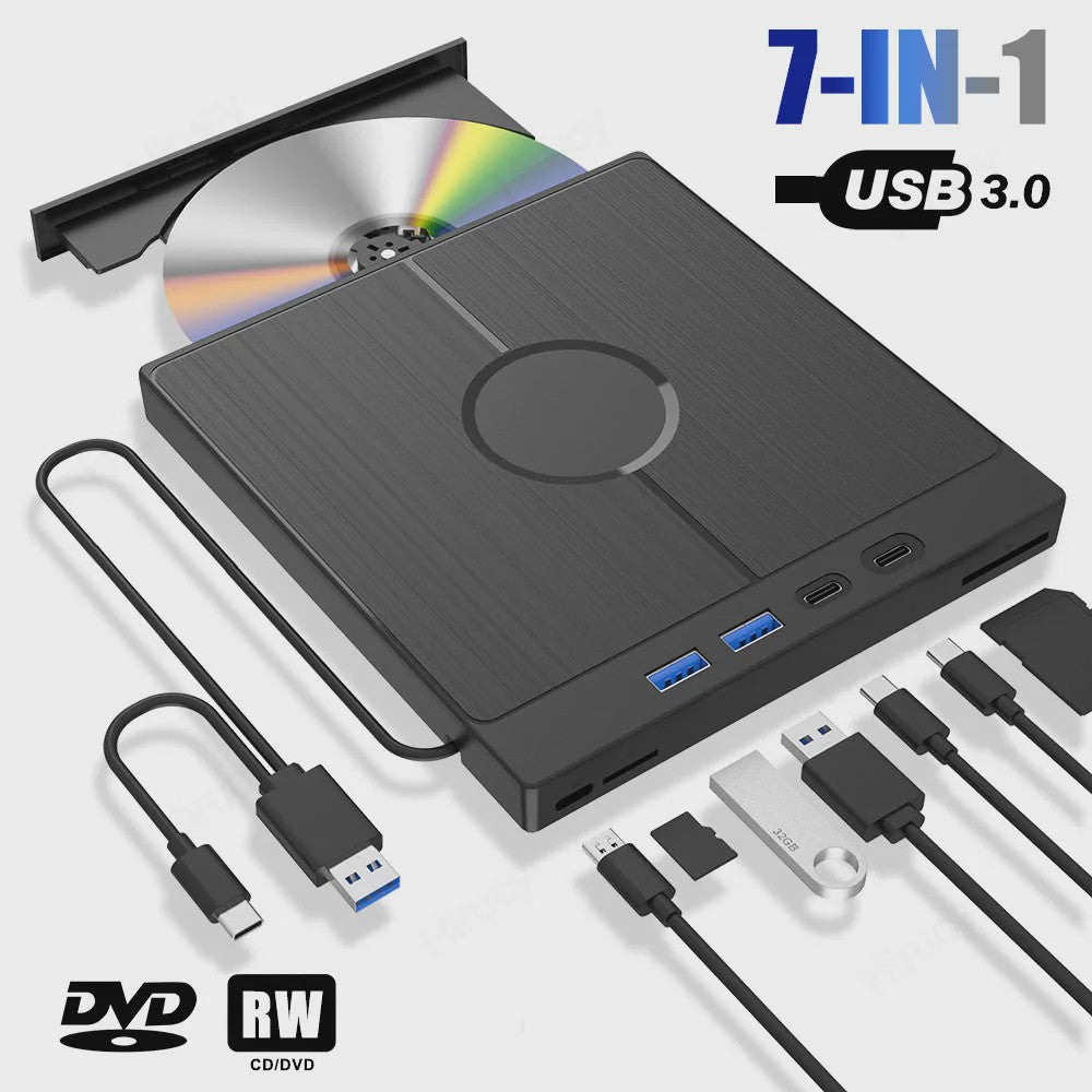 Externe CD/DVD Brander & Lezer met USB 3.0 & Type-C (7-in-1)