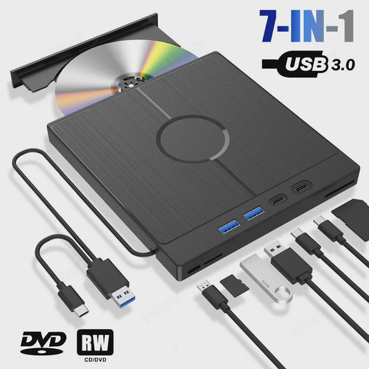Externe CD/DVD Brander & Lezer met USB 3.0 & Type-C (7-in-1)