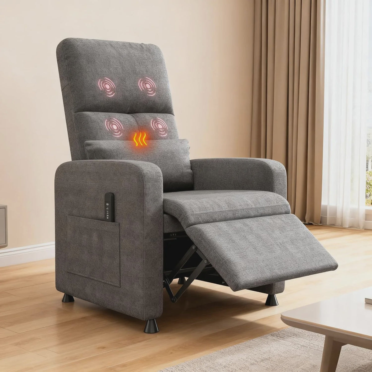 Elektrische Relaxfauteuil met Verwarmings- en Massagefunctie, USB-poort en Zijvakken