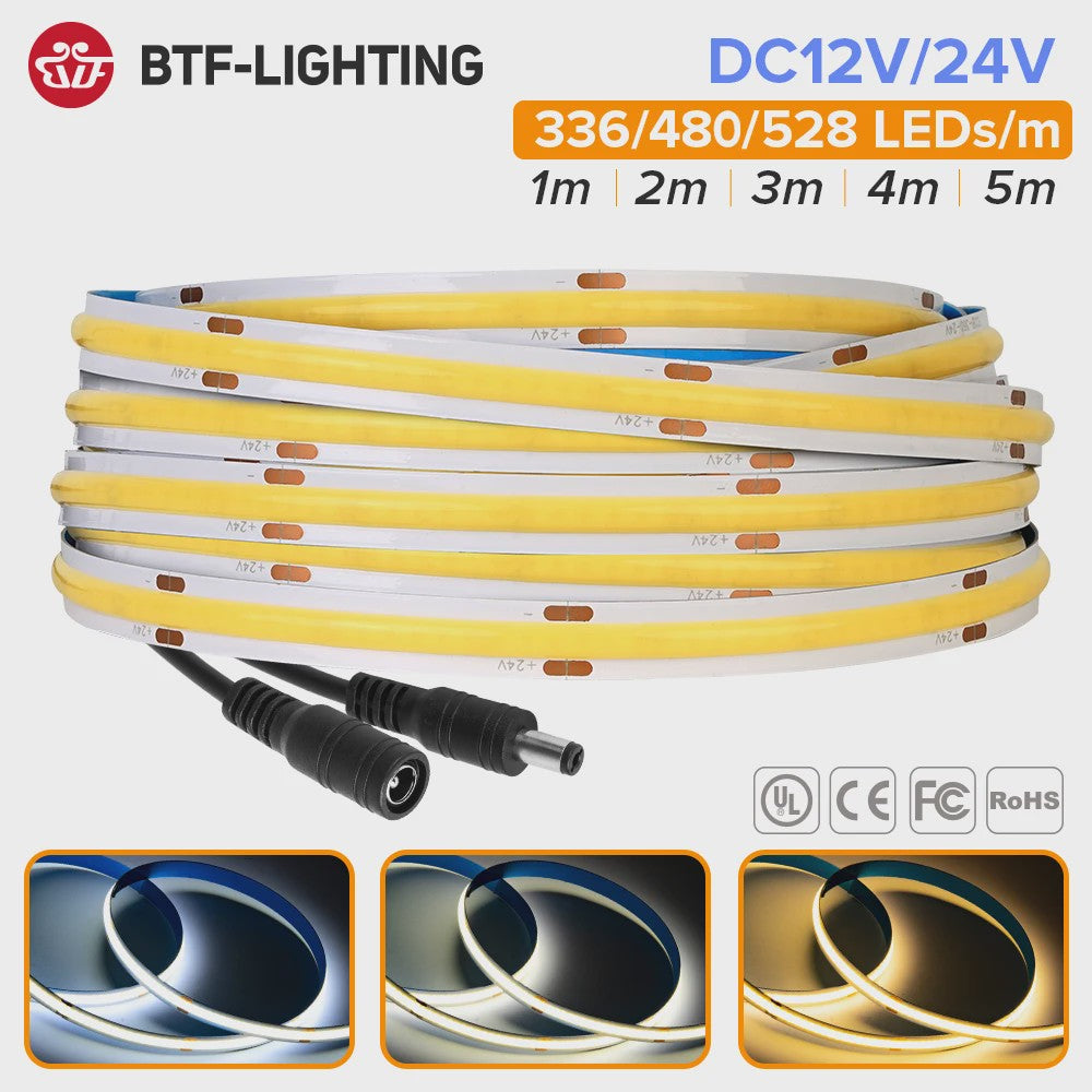 FCOB LED Strip 12V/24V - Hoge Dichtheid, Flexibel, Dimbare Verlichting (RA90)