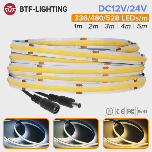 FCOB LED Strip 12V/24V - Hoge Dichtheid, Flexibel, Dimbare Verlichting (RA90)